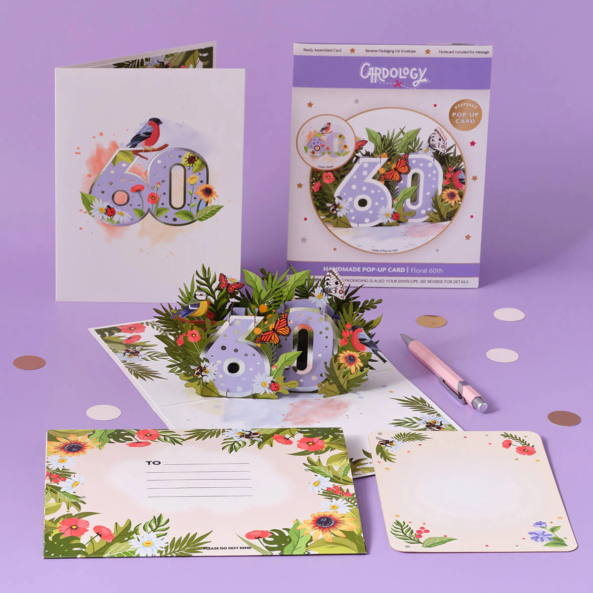 60th Birthday Floral Pop Up Card - Image 3