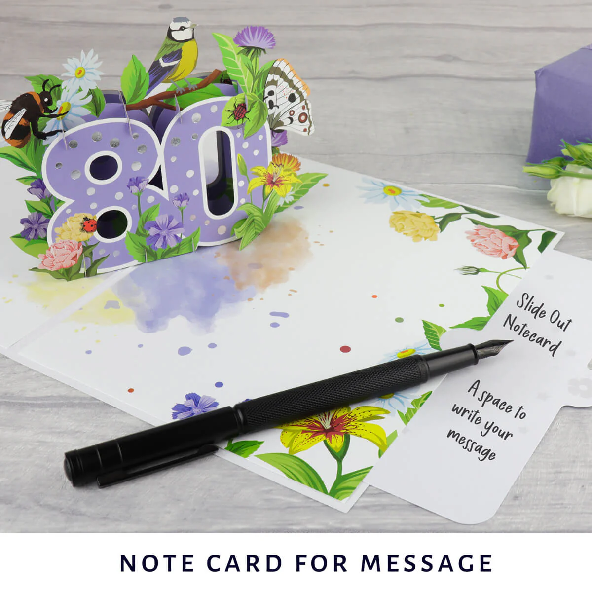 80th Birthday Floral Pop Up Card - Image 5