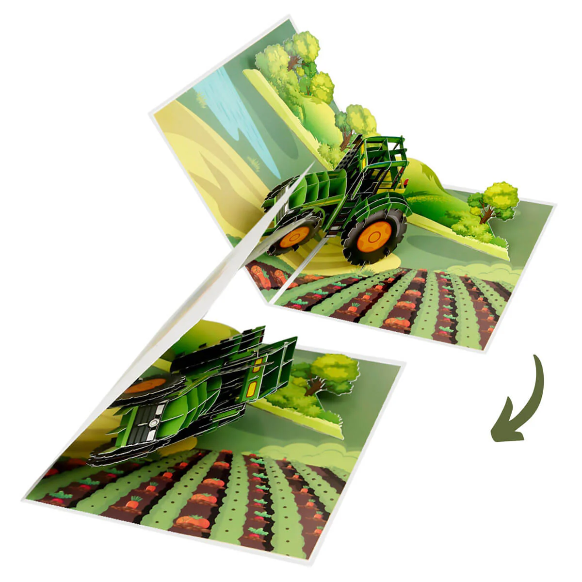 Green Vintage Tractor Pop Up Card - Image 4